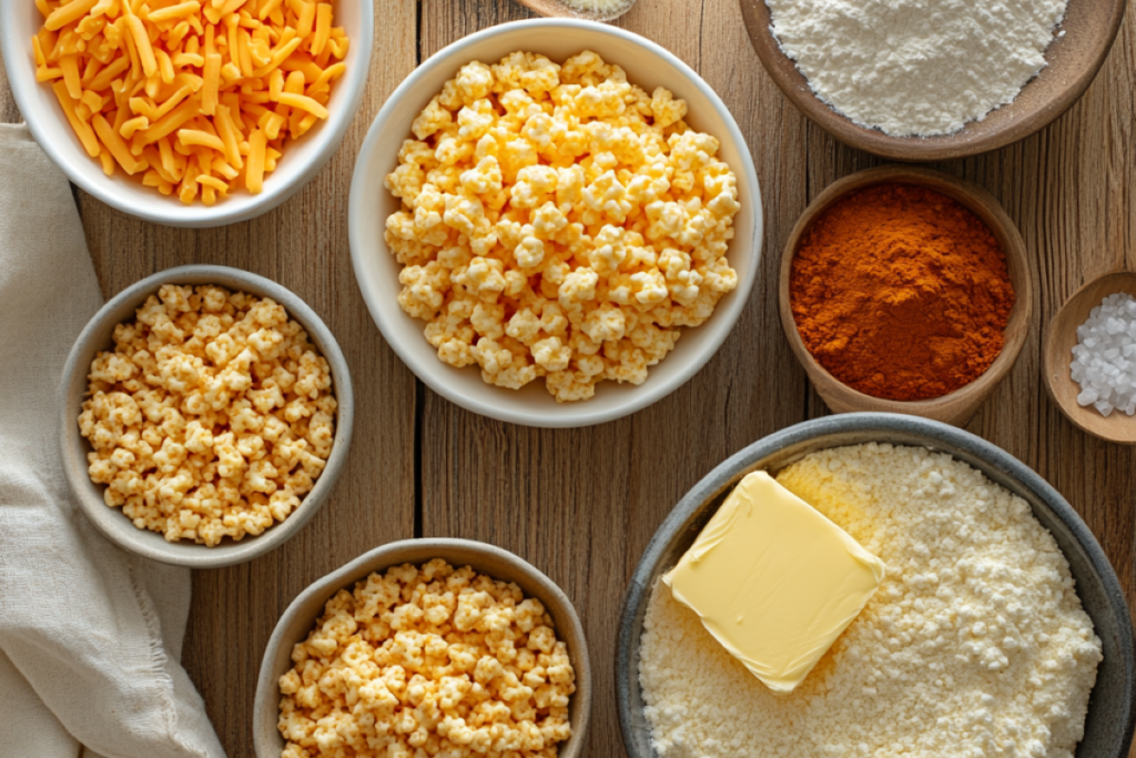 A top down view of all the ingredients laid out - Rice Krispies Cheese Crisps: The Ultimate Snack Delight
