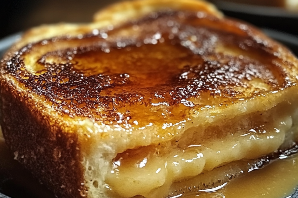 Crème Brûlée French Toast with caramelized sugar and fresh berries
