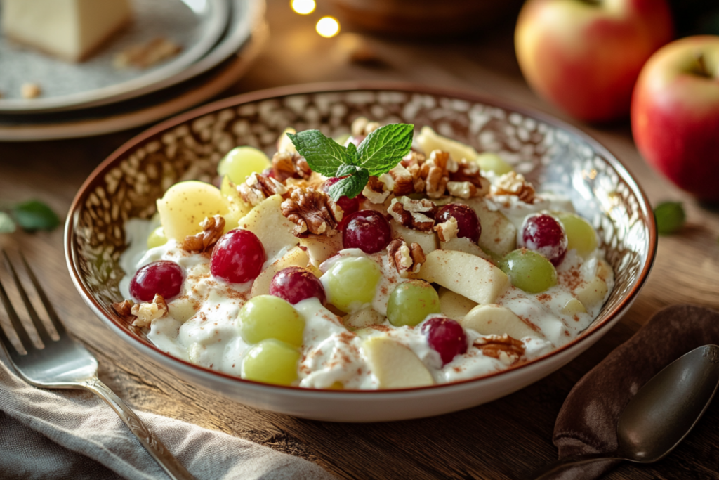 Apple grape salad with fresh fruits and creamy dressing