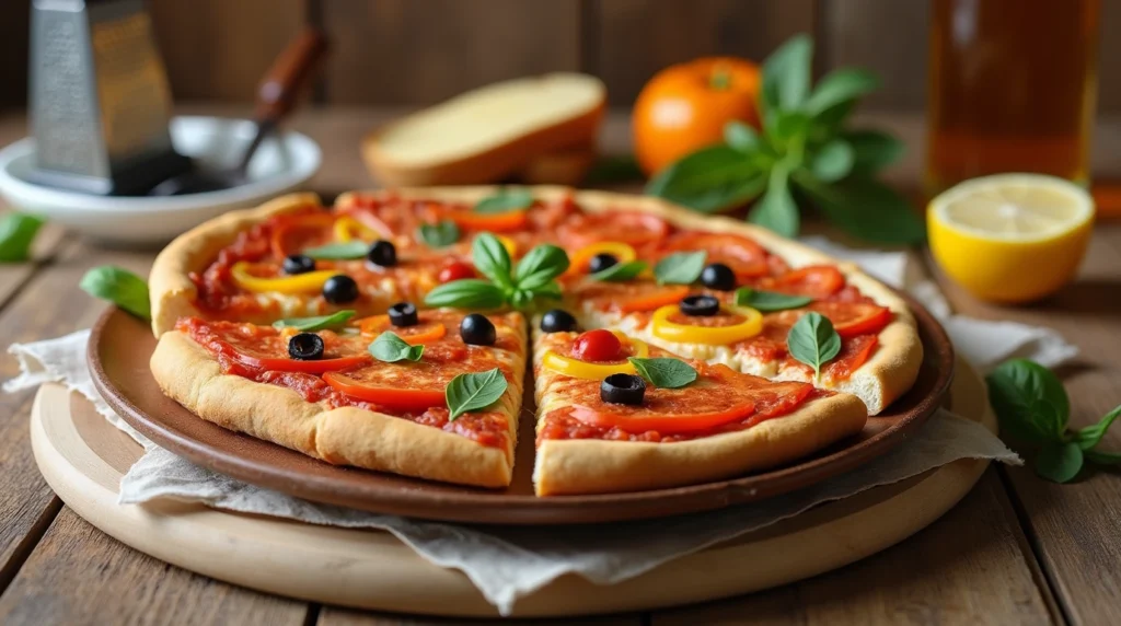Variety of recipes with wheat bread and cheese on a rustic table