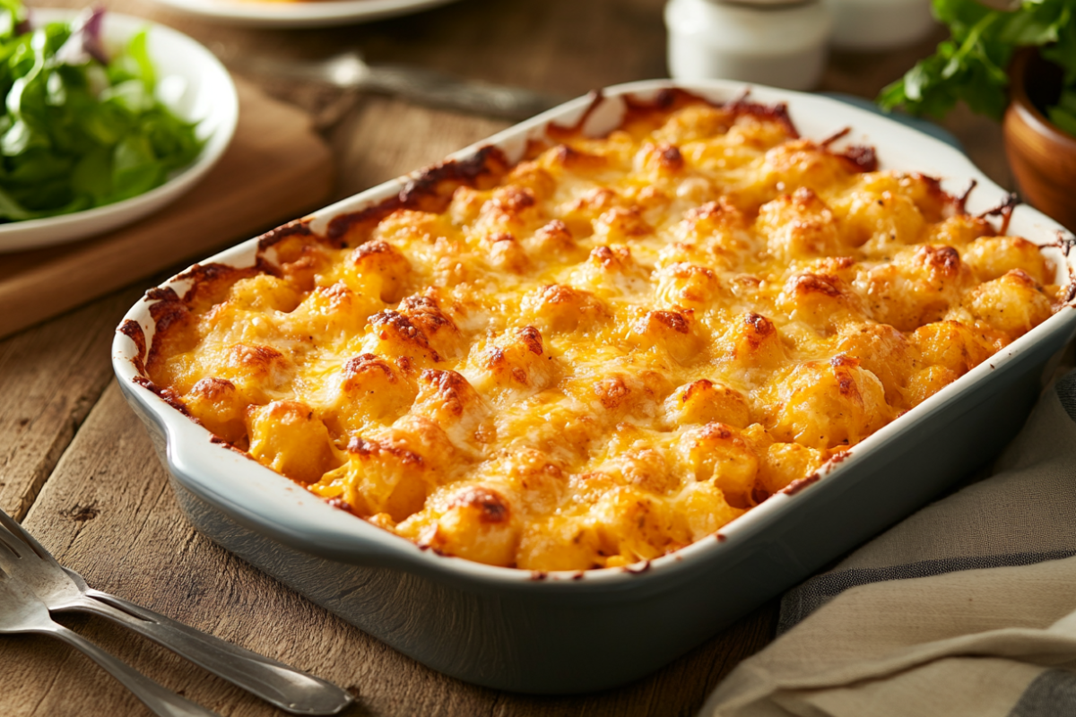 Poor Man Husband Casserole baked in a dish with golden cheese.