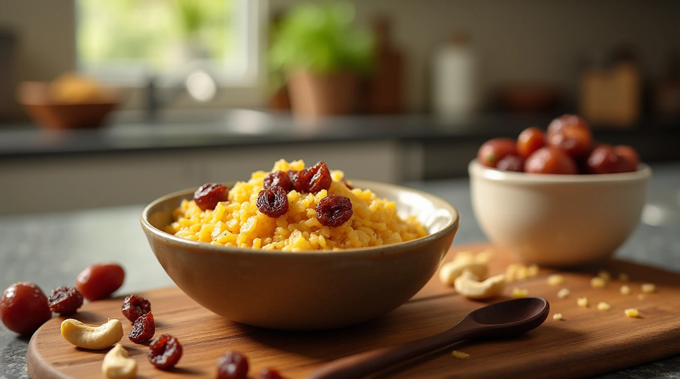 date palm recipes kheer garnished with cashews and raisins