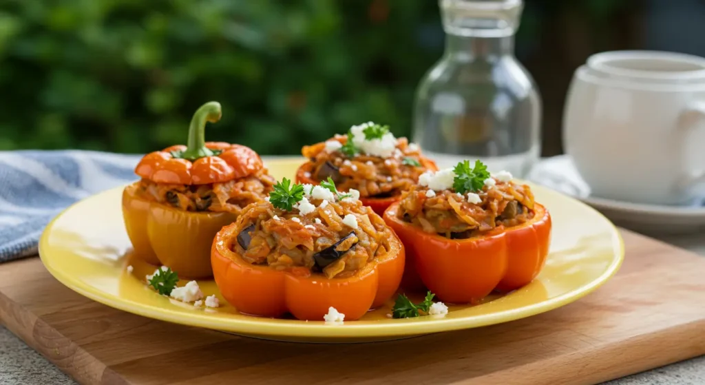 Stuffed bell peppers with cabbage and eggplant filling