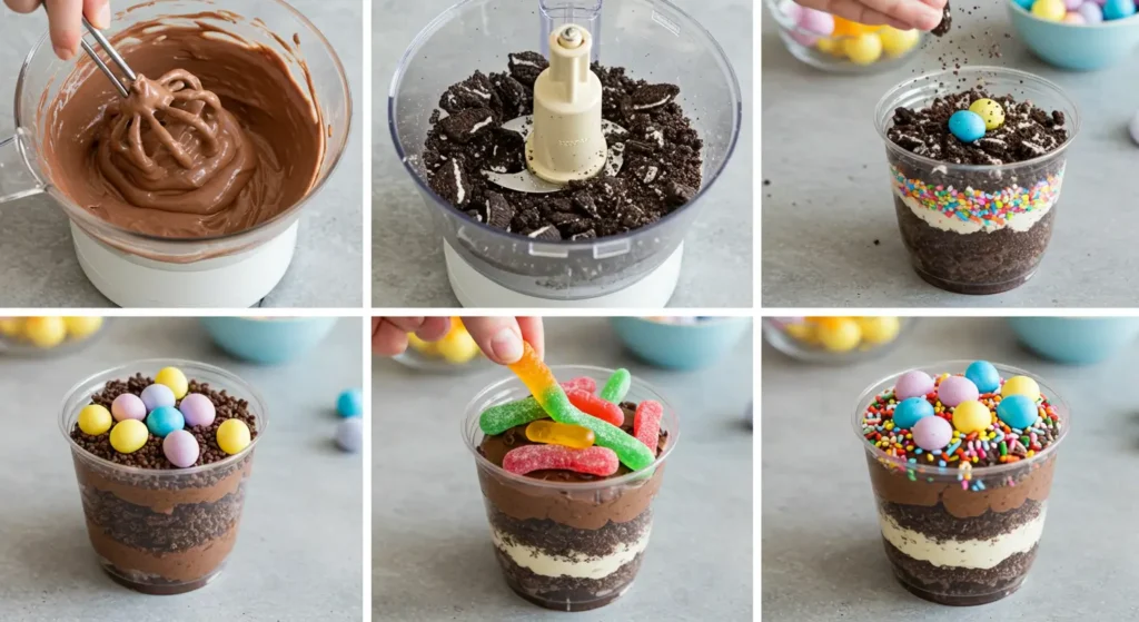 Steps to prepare Easter Dirt Cups