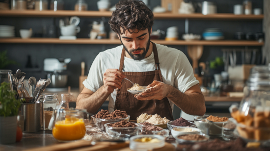 A professional baker experimenting with cake flavors