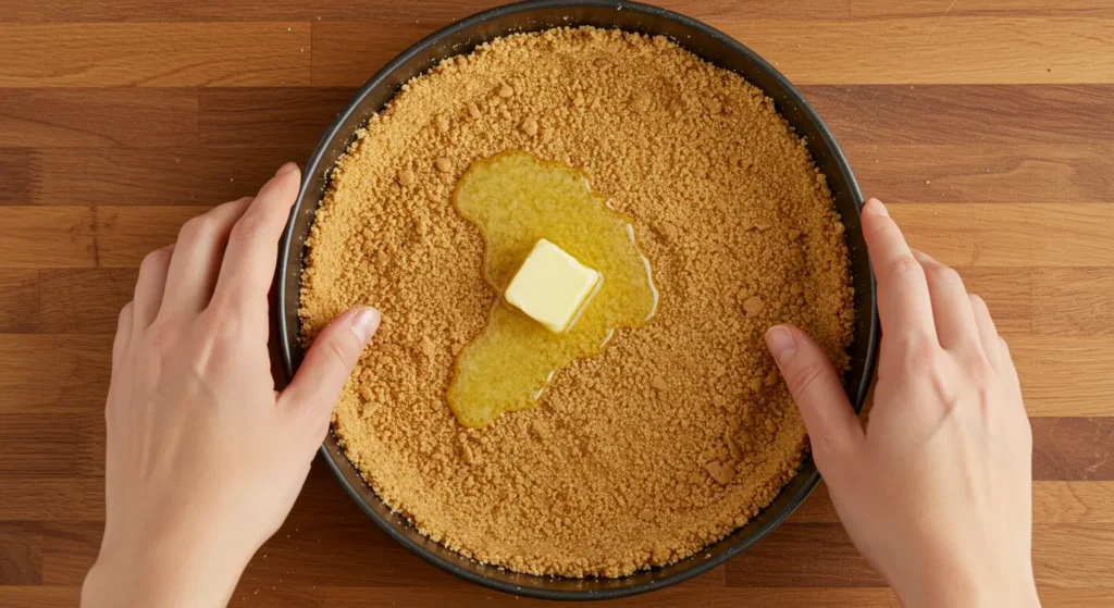 Making a graham cracker crust for lime cheesecake