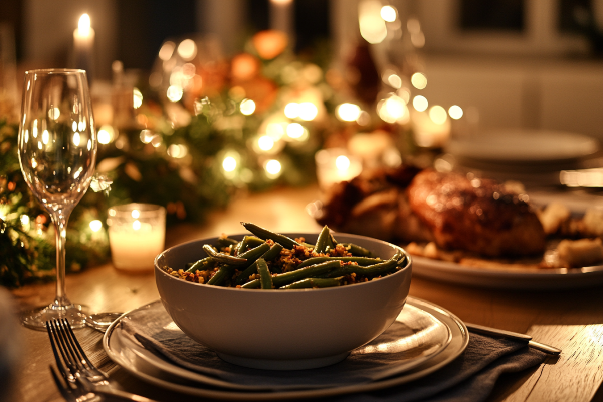 Crispy air fryer green beans served as a dinner side
