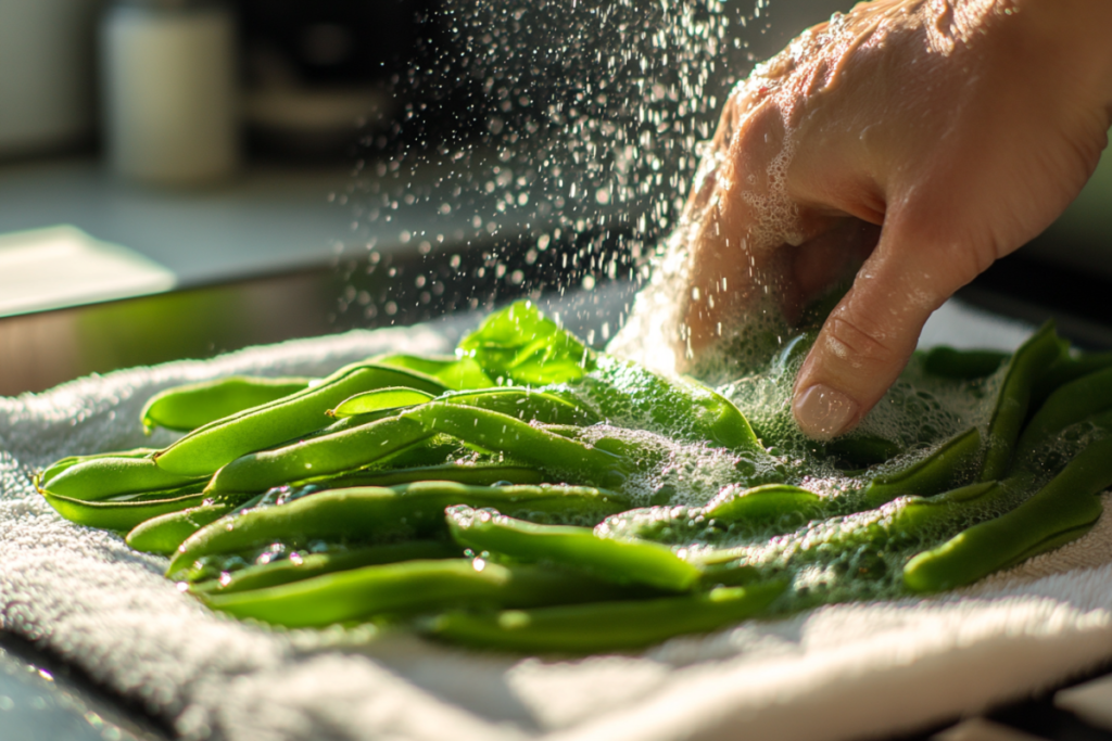 Fresh green beans washed and dried for air frying