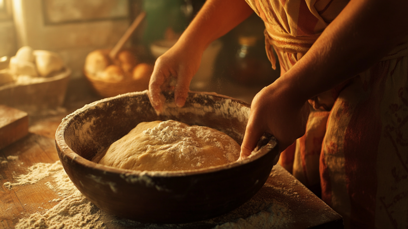 Mixing cinnamon and sugar for Amish cinnamon bread