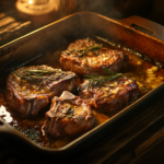 Slow-roasted lamb shoulder chops with crispy edges and rosemary.