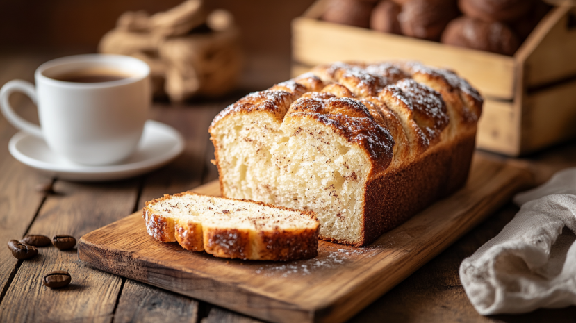 Sliced Amish cinnamon bread with coffee