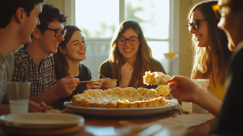 Friends enjoying lemon dump cake together