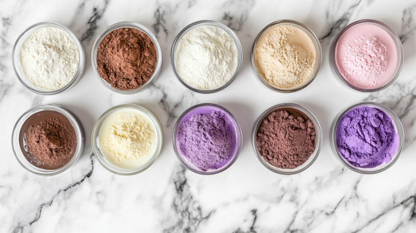 Purple velvet cake ingredients on a countertop