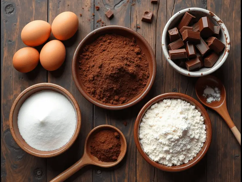  Ingredients for chocolate brownie cookies on table

