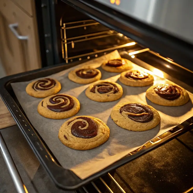 Swirl cookies baking in the oven

