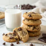 Chocolate chip cookies with gooey centers and milk