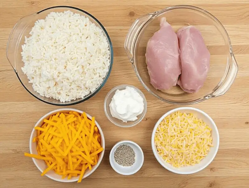 Ingredients for creamy chicken and rice recipe


