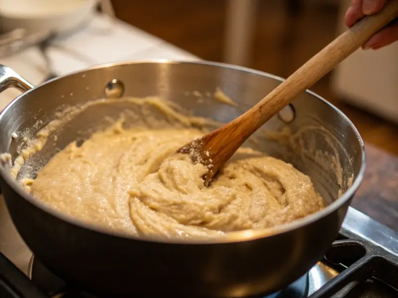  Stirring churro dough in a saucepan

