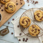 Peanut butter brownie swirl cookies on cooling rack