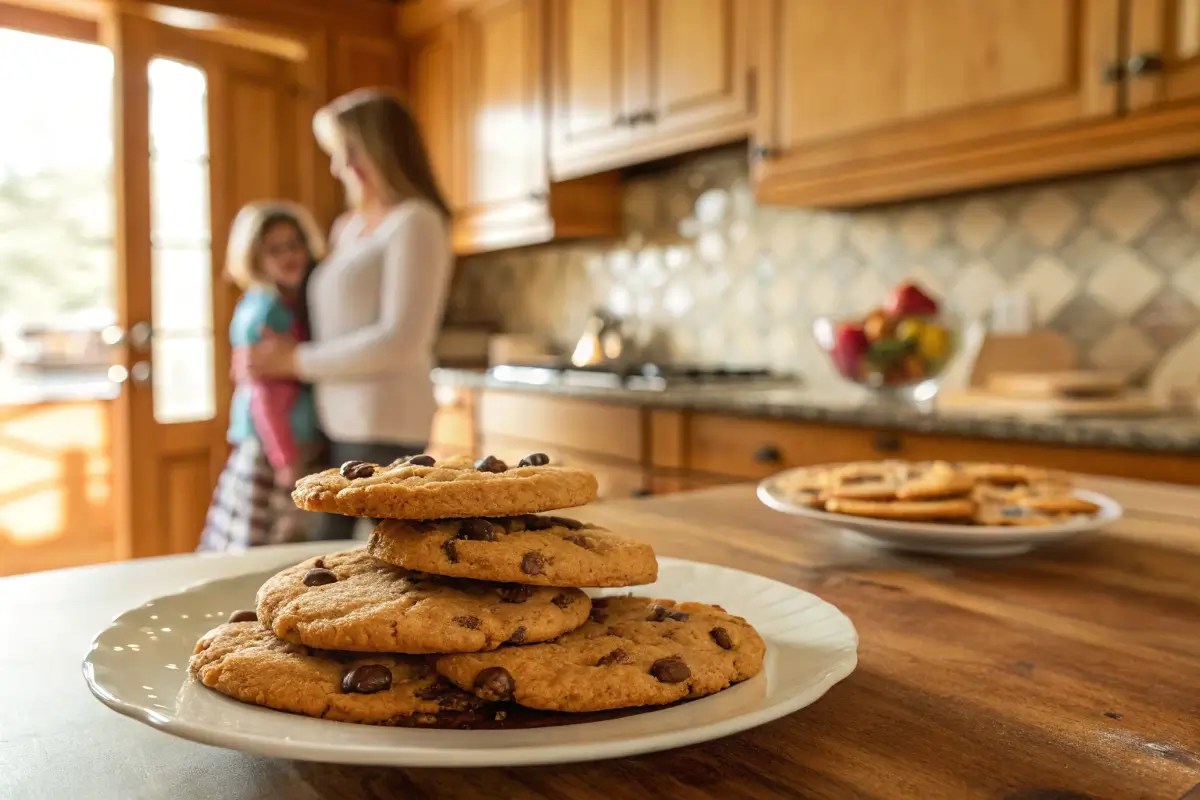 Toll House cookies recipe stacked on a plate in a cozy kitchen