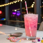 Colorful Candy Bubble Bliss mocktail with rock candy and bubbles