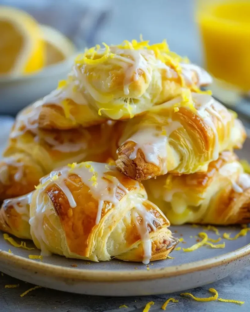 Stack of glazed lemon crescent rolls