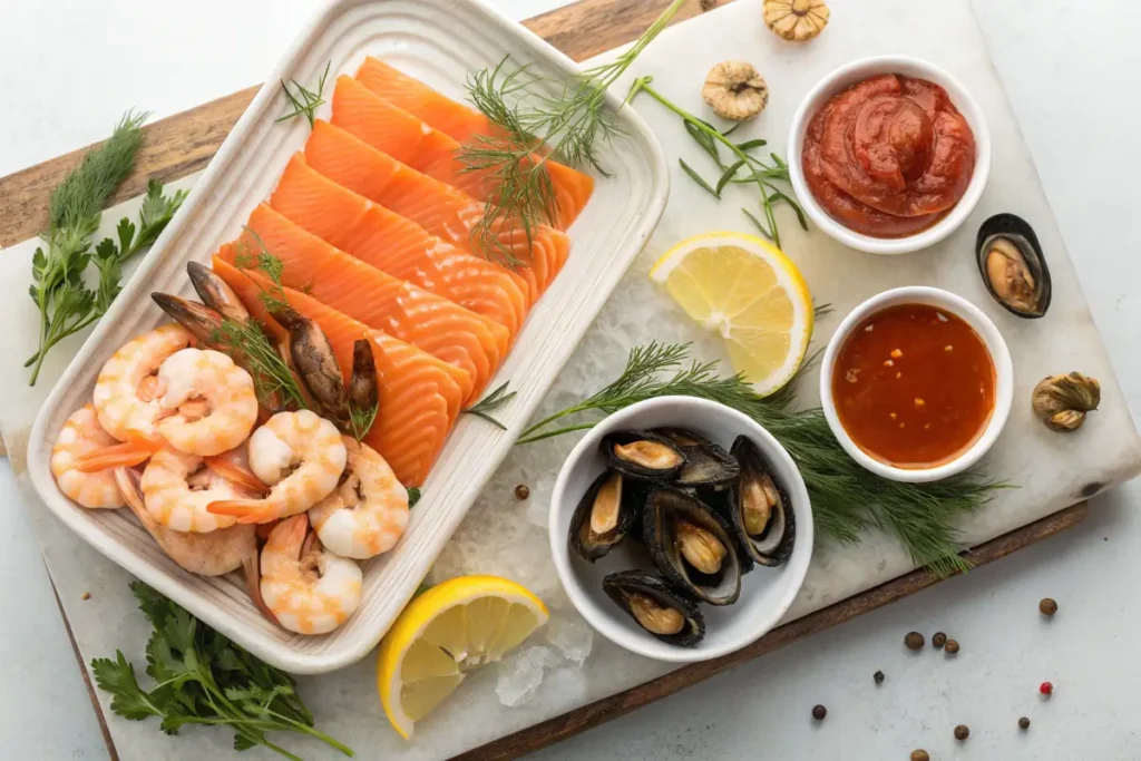 Ingredients for making a seacuterie board