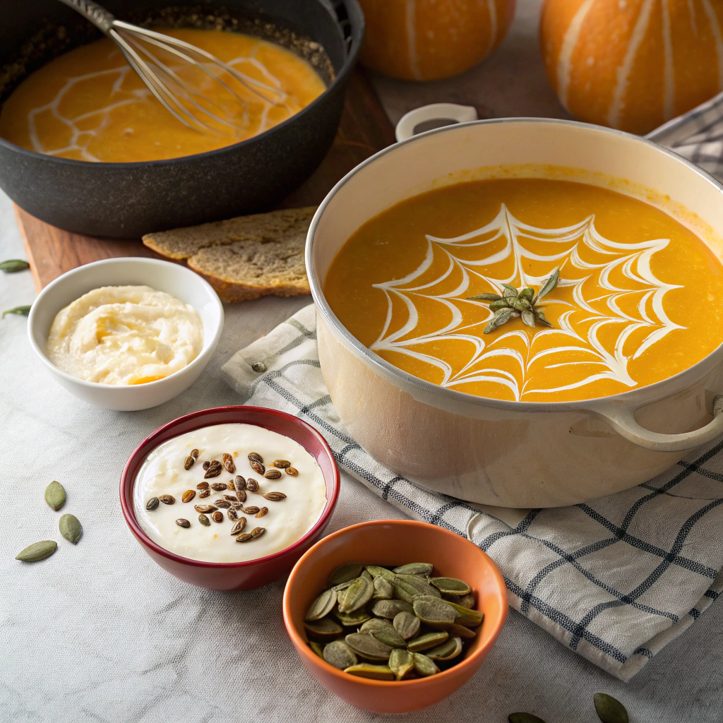 final 56 - Spiderweb Pumpkin Soup: A Spooktacular Autumn Delight